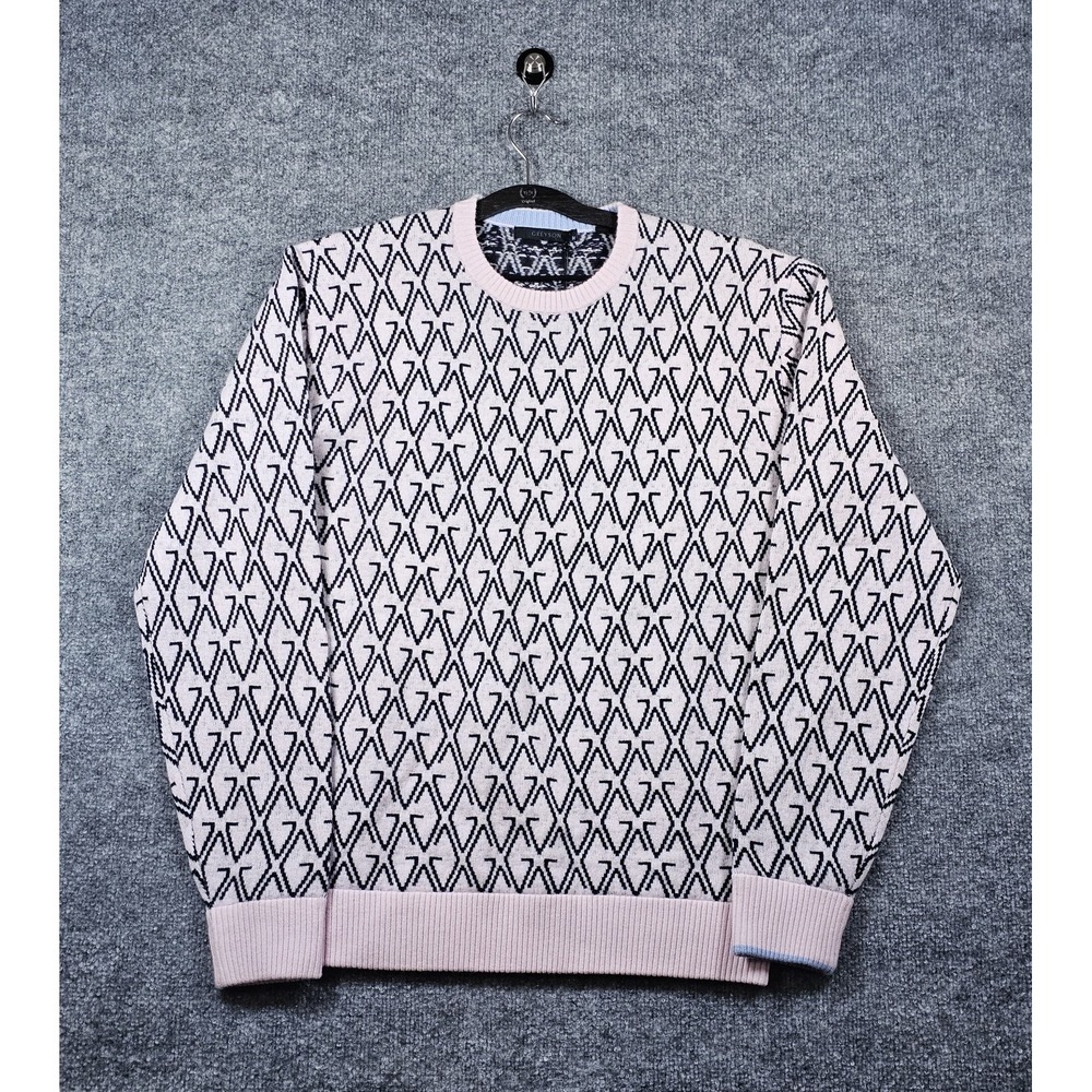 Greyson Wool Cashmere Mens Medium Sweater Pink "G" Monogram Print Luxury